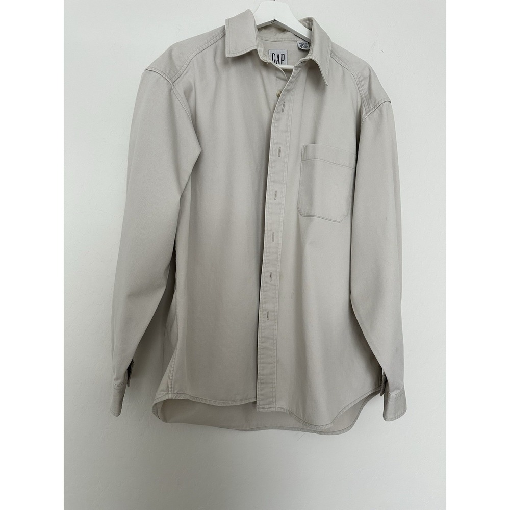 Gap Canvas Button Shirt Mens XL Tan Heavyweight Long Sleeve Workshirt Utility - Picture 2 of 8